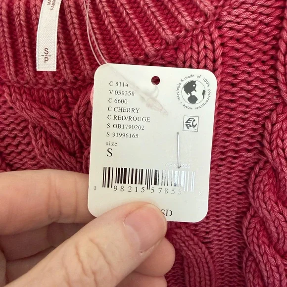 NWT Free People Frankie Cable Knit Sweater Cherry Small - Picture 3 of 5